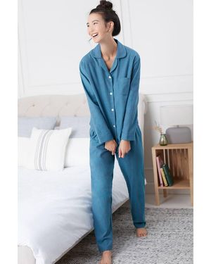 British Boxers "Stornoway" Herringbone Brushed Cotton Pyjama Set - Blue