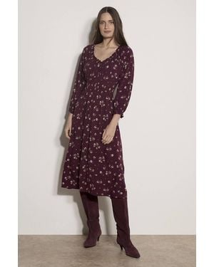 Apricot Floral Midi Dress - Purple