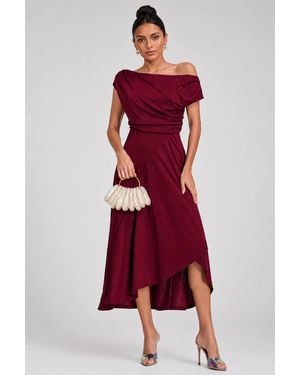 Jolie Moi Draped Jersey Cowl Neck Midi Dress - Red