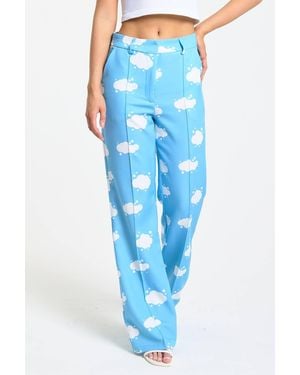 Liquorish Cloud Print Wide Leg Trousers - Blue