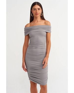 Dilvin Off-Shoulder Bodycon Midi Dress - Grey