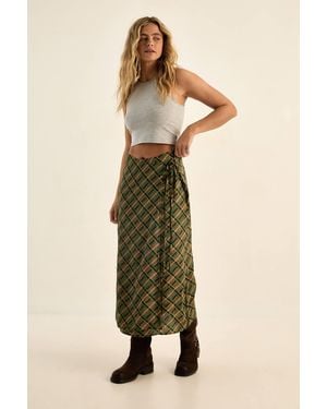 Nasty Gal Check Wrap Maxi Skirt - Natural