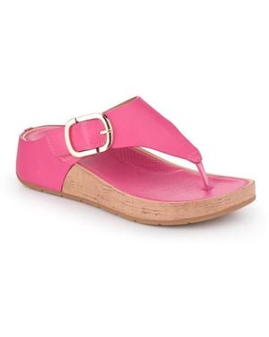 Pavers Touch Fasten Buckled Toe Post Sandals - Pink