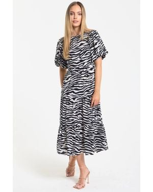 Liquorish Zebra Print Open Back Midi Dress - Blue