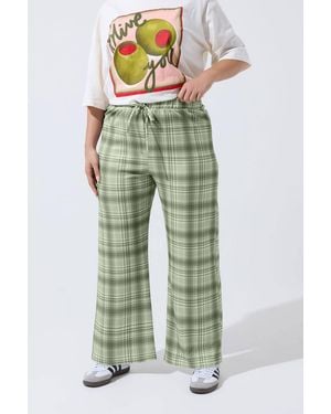 Yours Check Wide Leg Trousers - Green