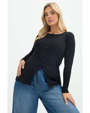 Yours Button Front Long Sleeves Top - Blue