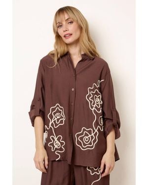 Blue Vanilla Long Sleeve Button Up Collar Blouse - Brown
