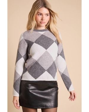 Dorothy Perkins Graphic Argyle Jumper - Grey