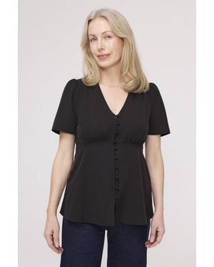 Finery London Maryam V-Neck Button Through Blouse - Black