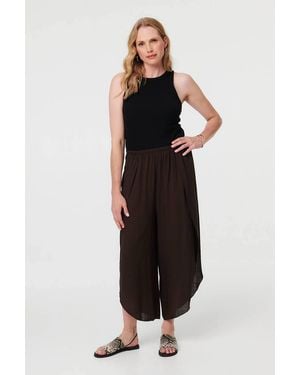 Izabel London Layered High Waist Relaxed Wide Trousers - Black