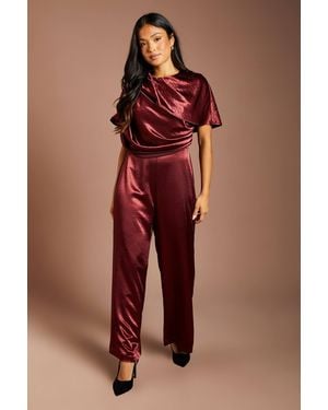 Coast Petite Drape Top Satin Wide Leg Jumpsuit - Red