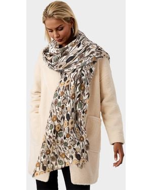 FS Collection Floral Print Fringed Edges Scarf - Natural