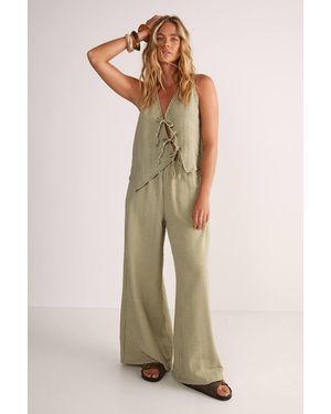 Nasty Gal Textured Stripe Wide Leg Trousers - Green