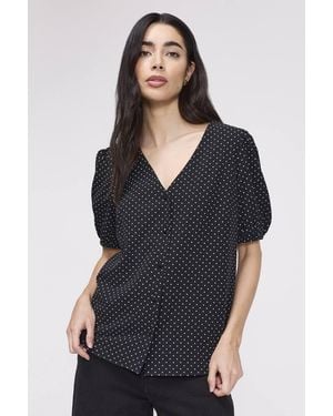 Finery London Fleur Short Sleeve Button Through Blouse - Black