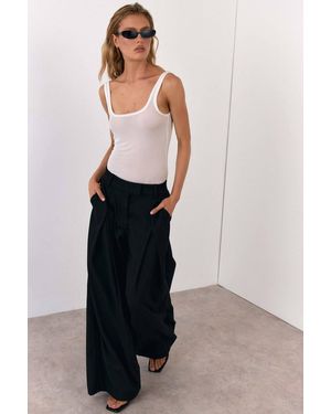 Warehouse Premium Open Pleat Wide Leg Trouser - Black