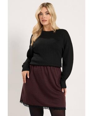 Yours Dogtooth A-Line Skirt - Red