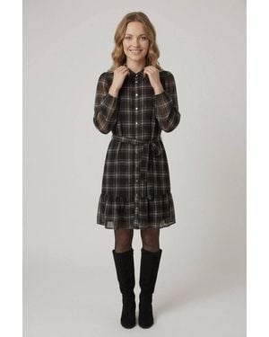 Izabel London Checked Long Sleeve Short Shirt Dress - Black
