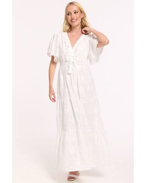 Liquorish Lace Trim Tiered Cotton Maxi Dress - Pink