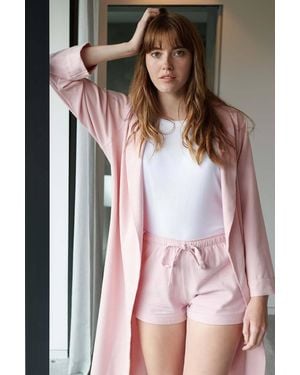 British Boxers Powder 'Herringbone' Brushed Cotton Sleep Shorts - Pink