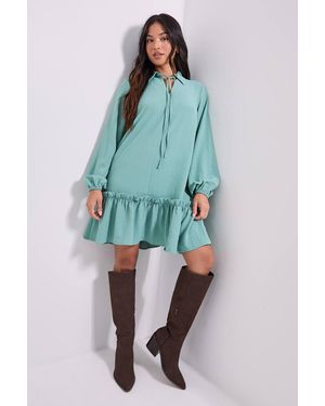 Dorothy Perkins Petite Tie Neck Collar Detail Shift Mini Dress - Blue