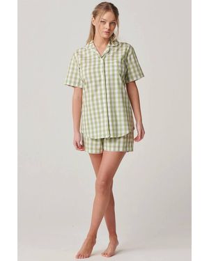 British Boxers "Field" Gingham Crisp Cotton Short Pyjama Set - Green