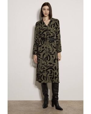 Apricot Abstract Brushstroke Midi Dress - Green