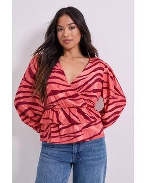 Dorothy Perkins Petite Wrap Front Frill Detail Printed Blouse - Red