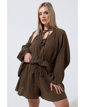 Yours Cheesecloth Shorts - Brown