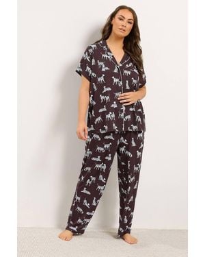 Yours Dalmatian Short Sleeve Pyjama Set - Brown