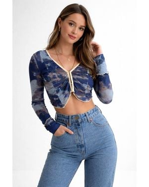 Cutie London Butterfly Mesh Tye-Dye Crop Top - Blue