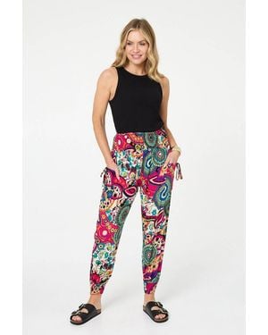 Izabel London Abstract Shirred High Waist Harem Trousers
