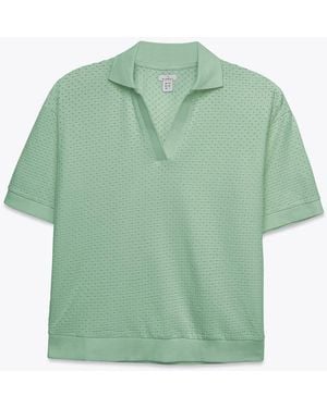 Enorsia Cotton Rich Broderie V-Neck Polo Shirt - Green