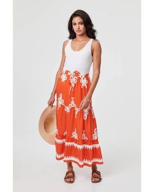 Izabel London Ikat Print Tiered High Waist Midi Skirt