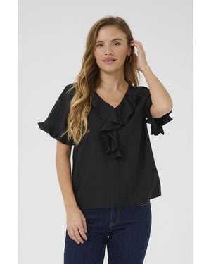 Kaffe Kamariana Short Sleeve Frill Blouse - Black