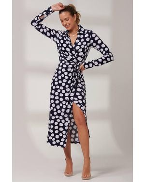 Jolie Moi Long Sleeve Printed Jersey Shirt Dress - Blue