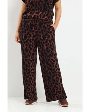 Yours Leopard Print Wide Leg Trousers - Brown