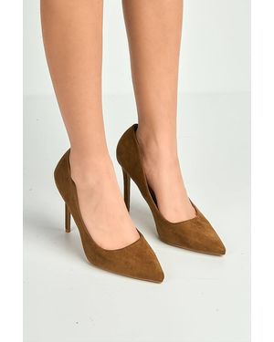 Miss Diva Milania High Stiletto Faux Sued Heel Court Shoe - White