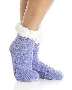 CAMILLE Chenille Cable Plain Slipper Sock - Blue