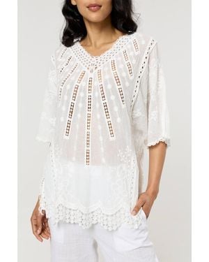 Liquorish Cotton Lace Detail Boho Blouse - White