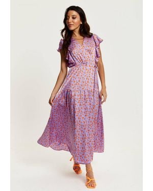 Liquorish Cheetah Print Maxi Wrap Dress - Purple