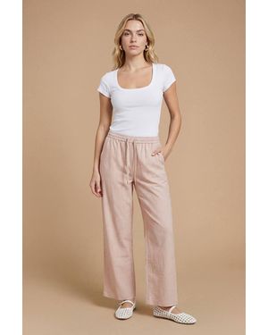 Dorothy Perkins Pinstripe Tie Waist Wide Leg Relaxed Trouser - Natural