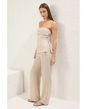 WOVCOR Strapless Linen Blend Wide Leg Trouser Co-Ord Set - Natural