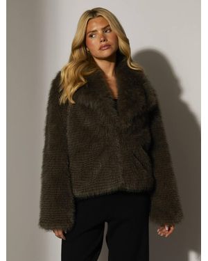 South Beach Tipped Faux Fur Collar Short Jacket - Brown