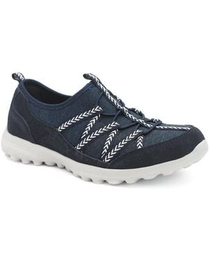 Pavers Leather Memory Foam Slip On Trainers - Blue