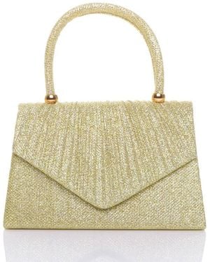 AJVANI Ruched Glitter Mesh Evening Mini Tote Clutch Bag - Metallic