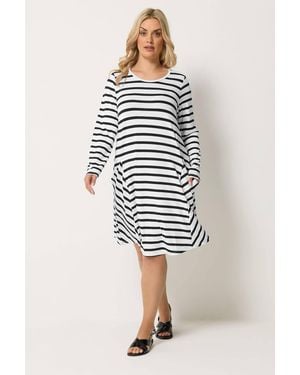 Yours Stripe Drape Pocket Dress - Blue