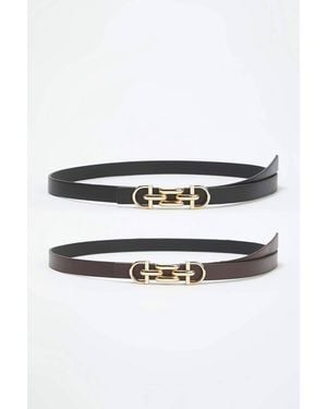 WOVCOR Double Pack Chain Buckle Slim Faux Leather Belt - White