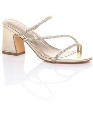 AJVANI Mid High Block Heel Diamante Strappy Mules Sandals - White