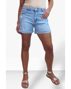 Paulo Due Distressed Stretch Denim Shorts - Blue