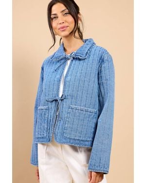 Little Mistress Denim Quilted Tie Detail Jacket By Vicky Pattison - Blue